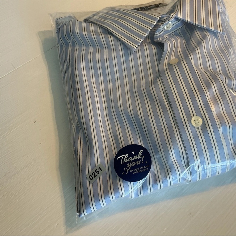 Chaps Men's Blue and White Striped Dress Shirt